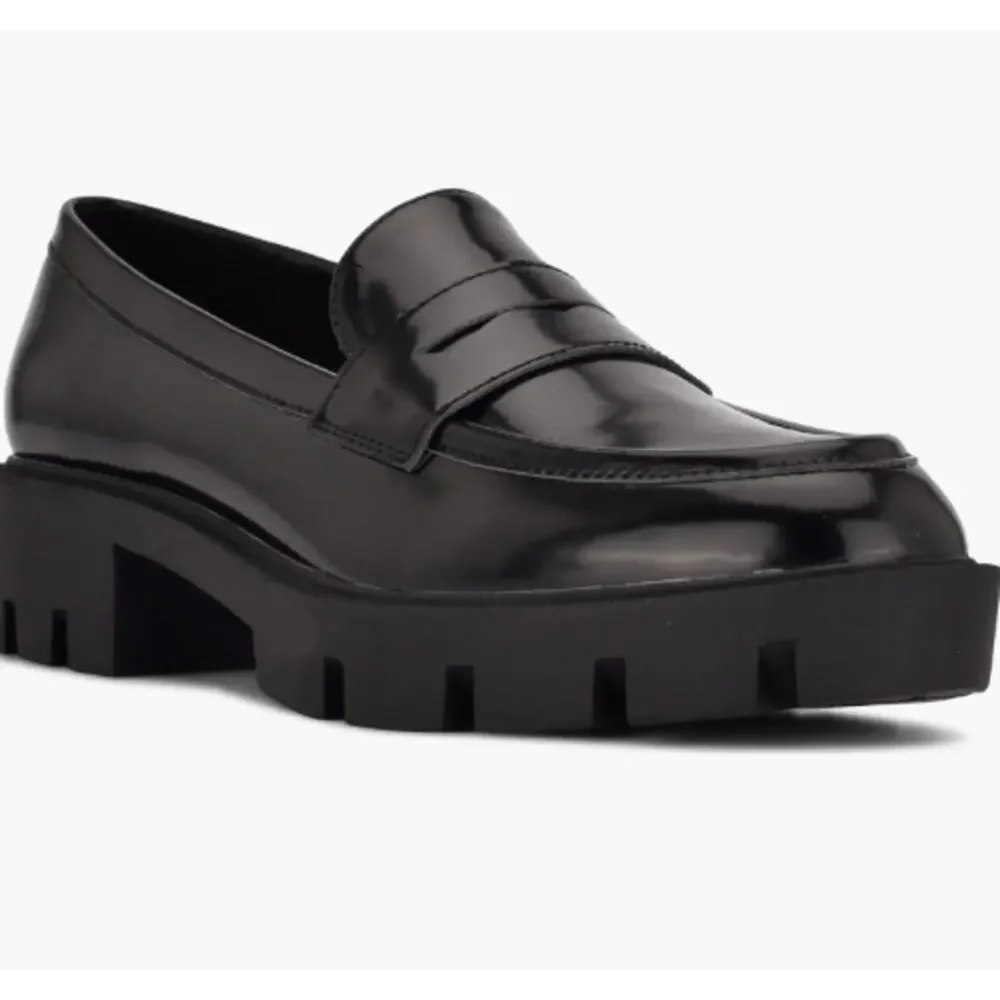 NIB Nine West Women Maibel3 Lug Sole Patent Leather Slip On Loafer Size 7M Black